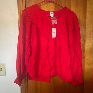 FLAWLESS Red Bishop Sleeve Blouse with Relaxed Fit